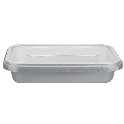 Futura 18 oz Silver Plastic Tamper-Evident Container - with Clear Lid, Microwavable - 7" x 4 3/4" x 1 1/4" - 100 count box