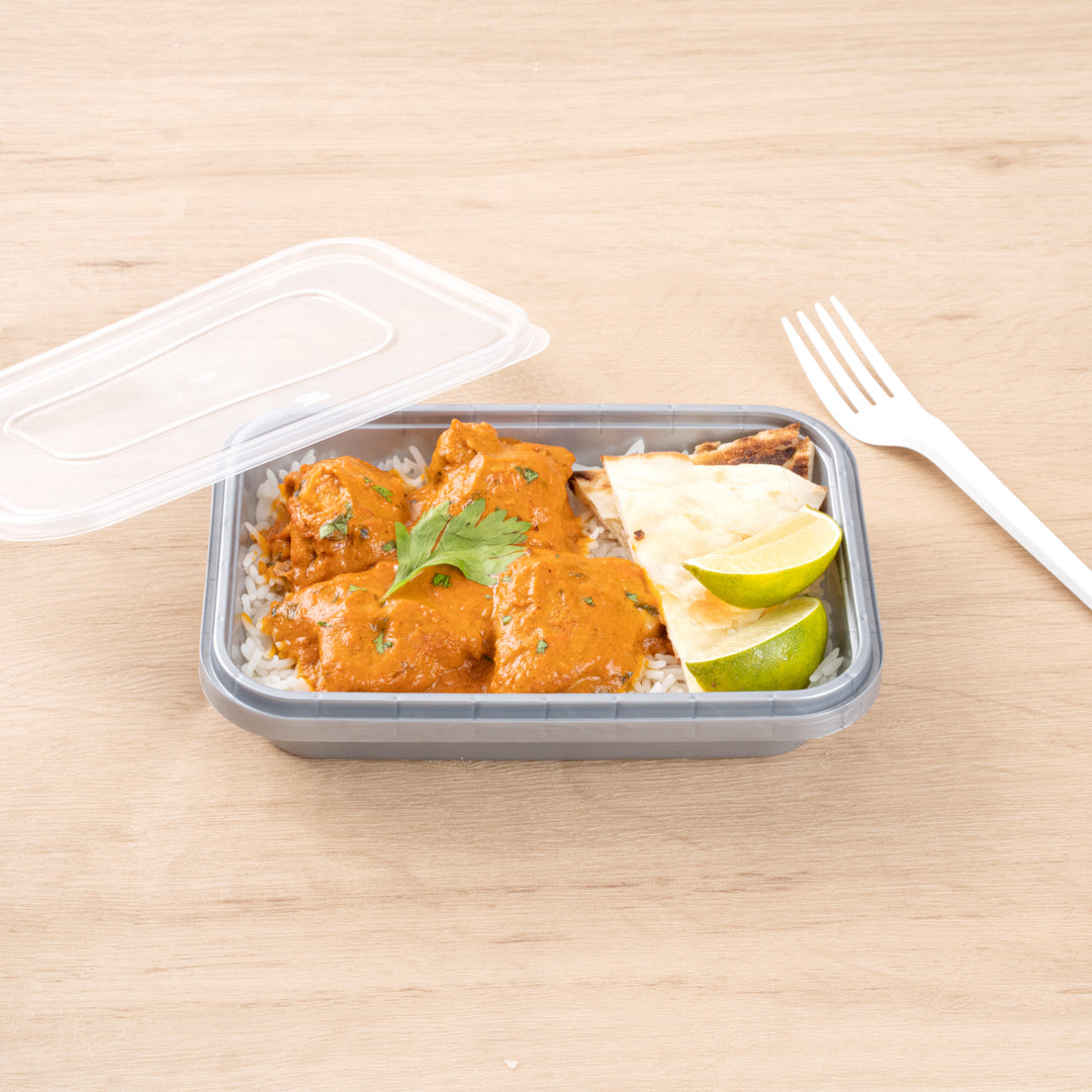 Futura 18 oz Silver Plastic Tamper-Evident Container - with Clear Lid, Microwavable - 7" x 4 3/4" x 1 1/4" - 100 count box