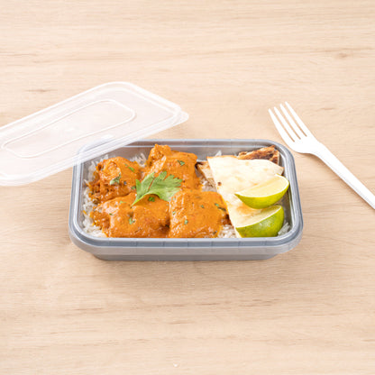 Futura 18 oz Silver Plastic Tamper-Evident Container - with Clear Lid, Microwavable - 7" x 4 3/4" x 1 1/4" - 100 count box