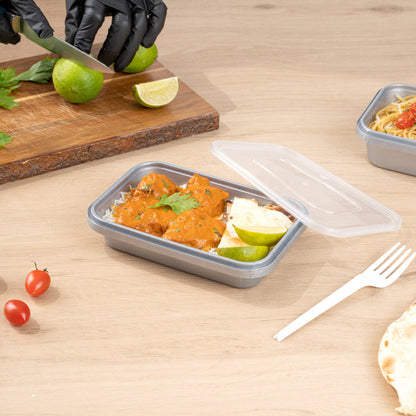 Futura 18 oz Silver Plastic Tamper-Evident Container - with Clear Lid, Microwavable - 7" x 4 3/4" x 1 1/4" - 100 count box