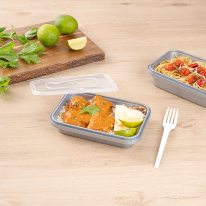 Futura 18 oz Silver Plastic Tamper-Evident Container - with Clear Lid, Microwavable - 7" x 4 3/4" x 1 1/4" - 100 count box
