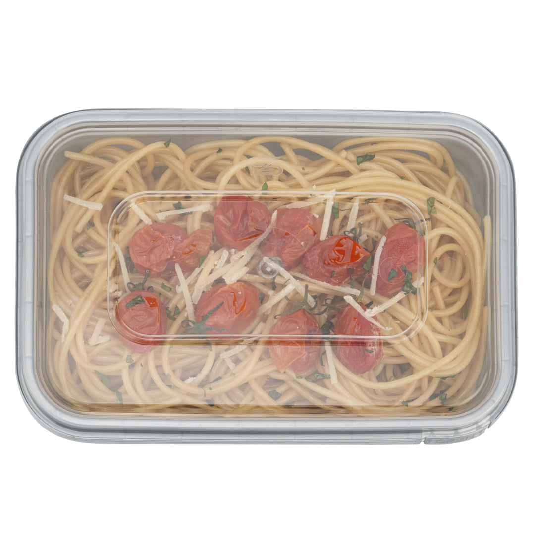 Futura 24 oz Silver Plastic Tamper-Evident Container - with Clear Lid, Microwavable - 7" x 4 3/4" x 1 3/4" - 100 count box