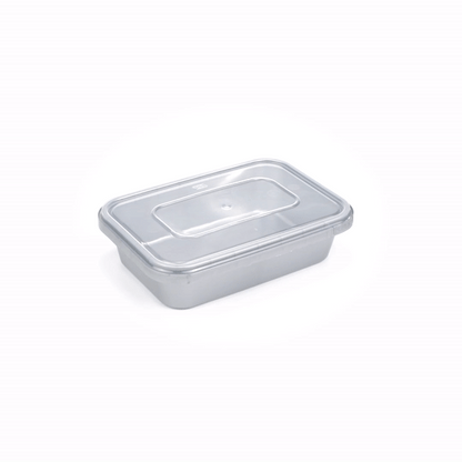 Futura 24 oz Silver Plastic Tamper-Evident Container - with Clear Lid, Microwavable - 7" x 4 3/4" x 1 3/4" - 100 count box