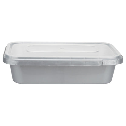 Futura 24 oz Silver Plastic Tamper-Evident Container - with Clear Lid, Microwavable - 7" x 4 3/4" x 1 3/4" - 100 count box