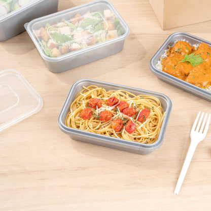 Futura 24 oz Silver Plastic Tamper-Evident Container - with Clear Lid, Microwavable - 7" x 4 3/4" x 1 3/4" - 100 count box