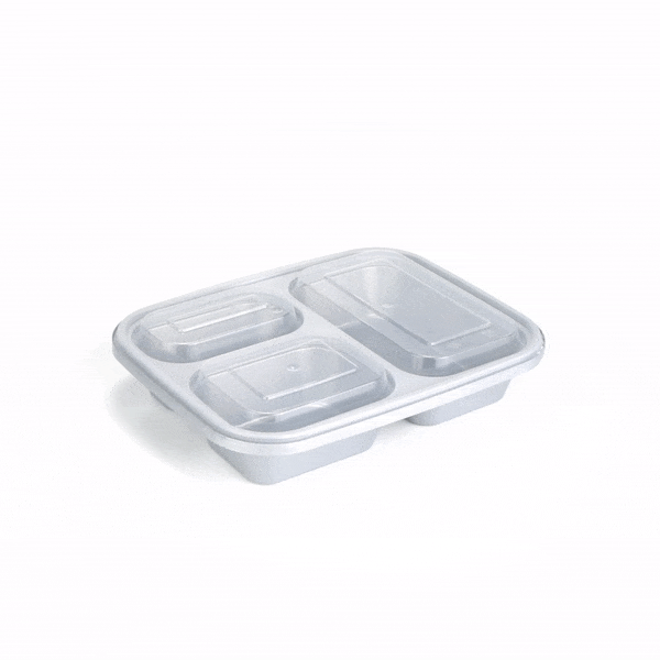 Futura 30 oz Silver Plastic Tamper-Evident 3-Compartment Container - with Clear Lid, Microwavable - 9 1/2" x 7 1/4" x 2" - 100 count box