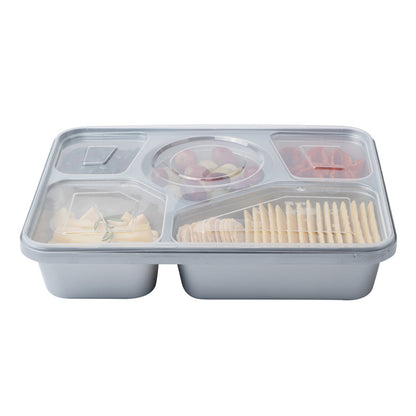 Futura 63 oz Silver Plastic Tamper-Evident 5-Compartment Container - with Clear Lid, Microwavable - 10 1/2" x 7 3/4" x 2" - 100 count box