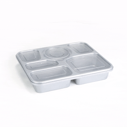 Futura 51 oz Silver Plastic Tamper-Evident 6-Compartment Container - with Clear Lid, Microwavable - 10 1/2" x 7 3/4" x 2" - 100 count box