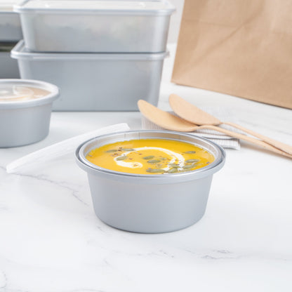 Futura 8 oz Silver Plastic Tamper-Evident Bowl - with Clear Lid, Microwavable - 4 1/4" x 3 1/4" x 1 3/4" - 100 count box