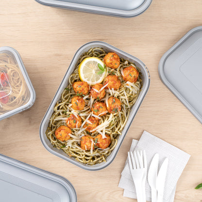 Futura 34 oz Matte Gray Plastic Tamper-Evident Take Out Container - with Lid, Microwavable - 8 3/4" x 6" x 2 1/4" - 100 count box