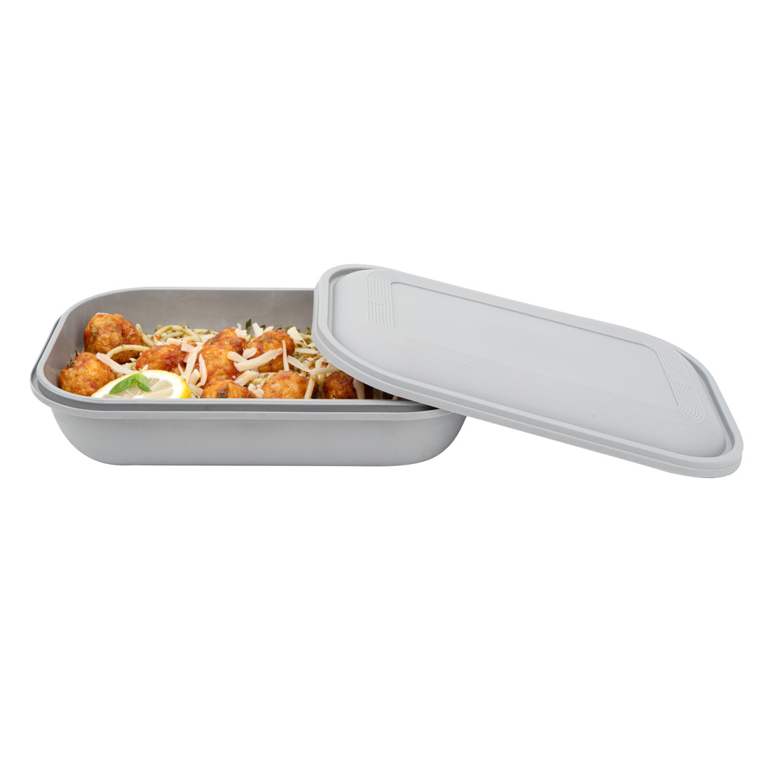 Futura 34 oz Matte Gray Plastic Tamper-Evident Take Out Container - with Lid, Microwavable - 8 3/4" x 6" x 2 1/4" - 100 count box