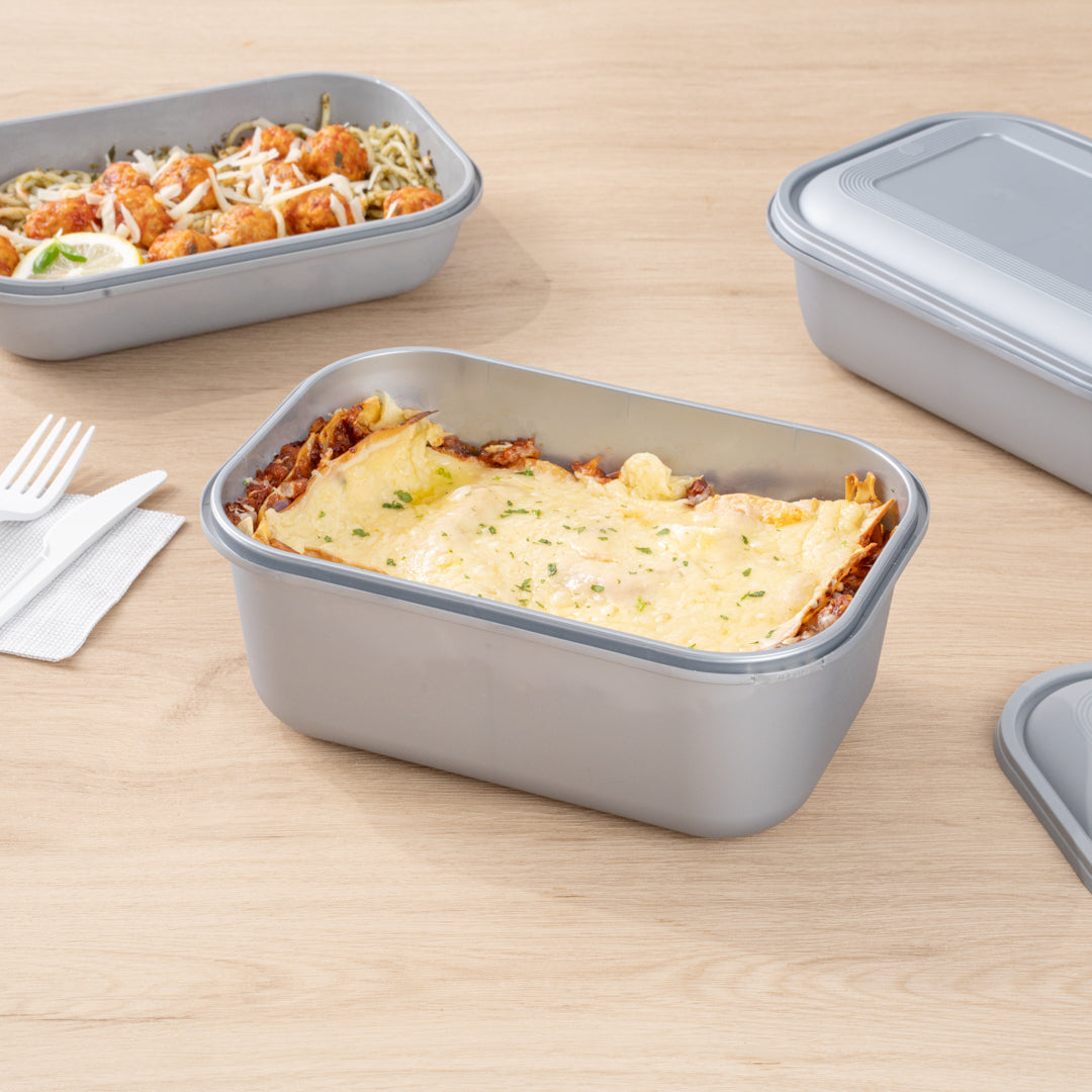 Futura 68 oz Matte Gray Plastic Tamper-Evident Take Out Container - with Lid, Microwavable - 8 3/4" x 6" x 3 3/4" - 100 count box