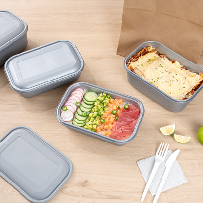 Futura 46 oz Matte Gray Plastic Tamper-Evident Container - with Lid, Microwavable, Inserts Available - 8 3/4" x 6" x 3" - 100 count box