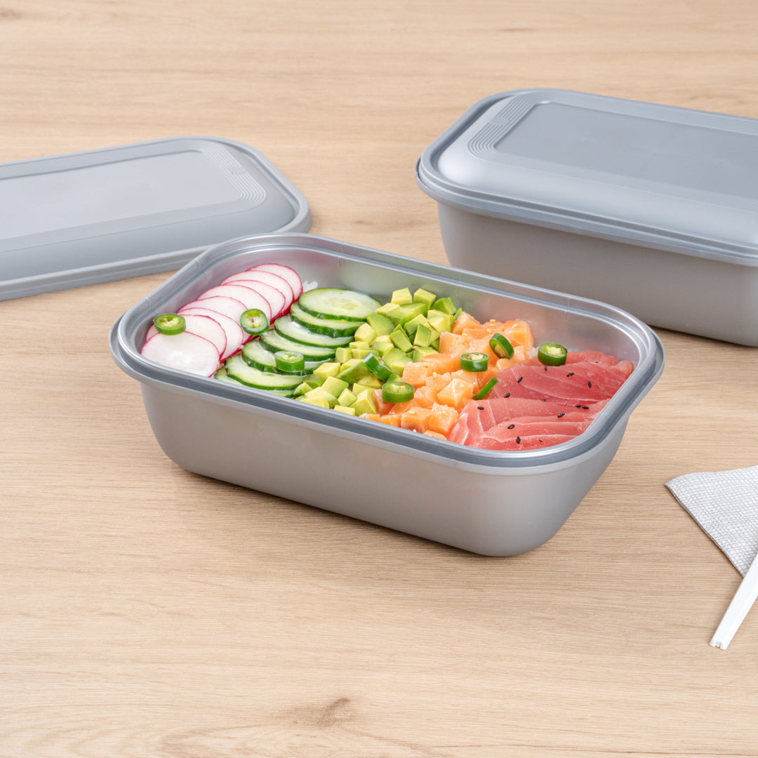 Futura 46 oz Matte Gray Plastic Tamper-Evident Container - with Lid, Microwavable, Inserts Available - 8 3/4" x 6" x 3" - 100 count box