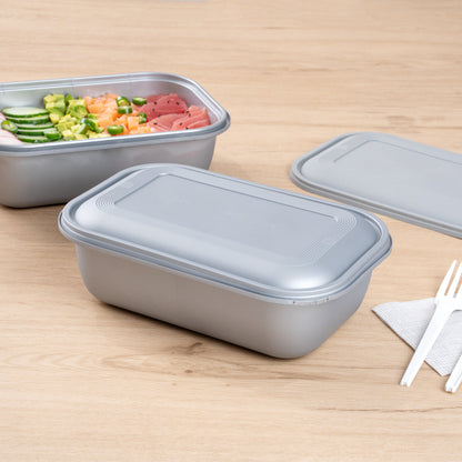 Futura 46 oz Matte Gray Plastic Tamper-Evident Container - with Lid, Microwavable, Inserts Available - 8 3/4" x 6" x 3" - 100 count box