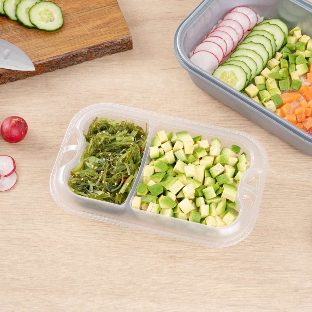 Futura 17 oz Clear Plastic 2-Compartment Insert Tray - Fits 46 oz Container, Microwavable - 100 count box