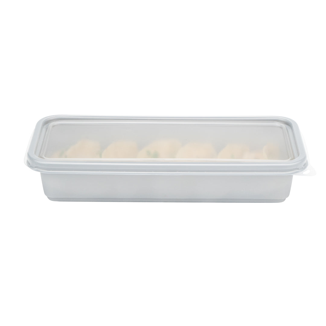 Futura 20 oz Silver Plastic Catering Container - with Clear Lid, Microwavable - 8 3/4" x 3 3/4" x 1 3/4" - 100 count box