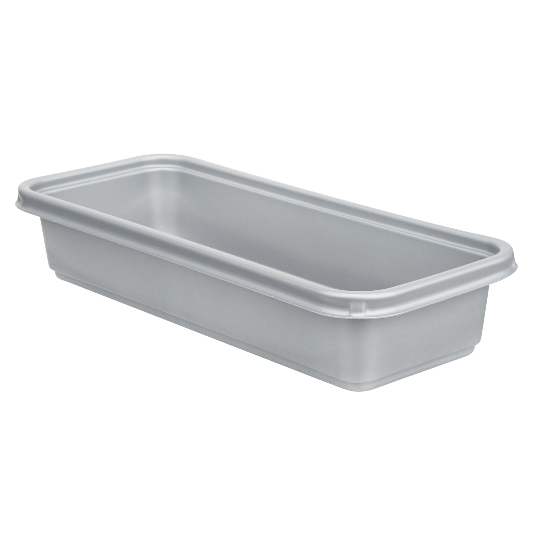 Futura 20 oz Silver Plastic Catering Container - with Clear Lid, Microwavable - 8 3/4" x 3 3/4" x 1 3/4" - 100 count box