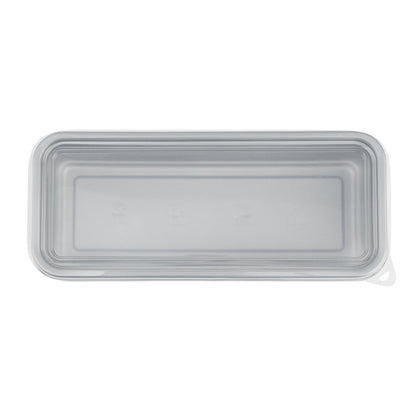 Futura 20 oz Silver Plastic Catering Container - with Clear Lid, Microwavable - 8 3/4" x 3 3/4" x 1 3/4" - 100 count box
