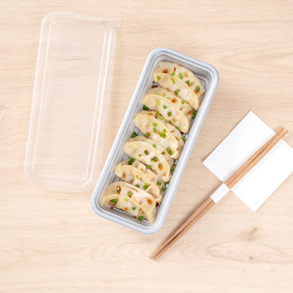 Futura 20 oz Silver Plastic Catering Container - with Clear Lid, Microwavable - 8 3/4" x 3 3/4" x 1 3/4" - 100 count box