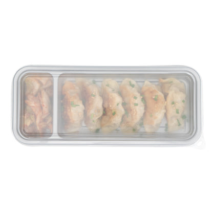 Futura 20 oz Silver Plastic 2-Compartment Catering Container - with Clear Lid, Microwavable - 8 3/4" x 3 3/4" x 1 3/4" - 100 count box