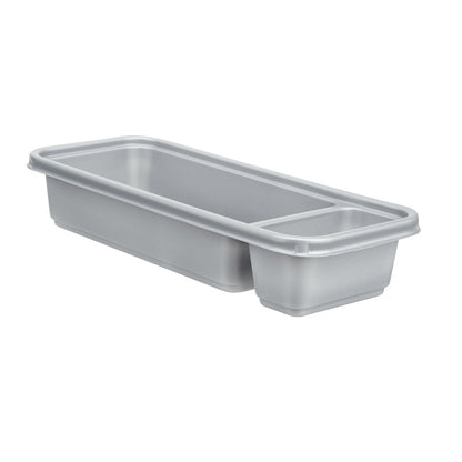Futura 20 oz Silver Plastic 2-Compartment Catering Container - with Clear Lid, Microwavable - 8 3/4" x 3 3/4" x 1 3/4" - 100 count box