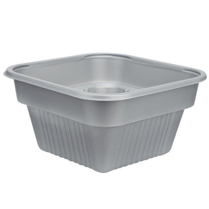 Futura 34 oz Silver Plastic Take Out Bowl - with Lid, Microwavable, Inserts Available - 6" x 6" x 3 1/4" - 100 count box