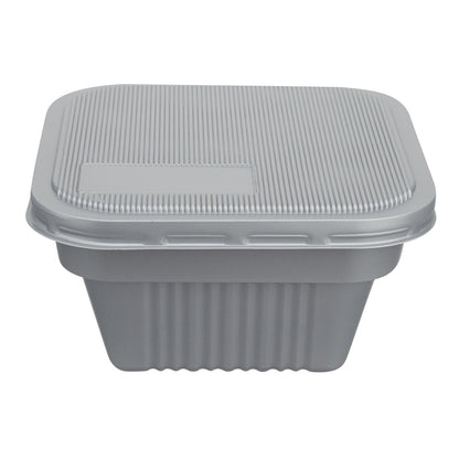 Futura 34 oz Silver Plastic Take Out Bowl - with Lid, Microwavable, Inserts Available - 6" x 6" x 3 1/4" - 100 count box