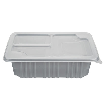 Futura 34 oz Silver Plastic Take Out Box - with Clear Lid, Microwavable, Inserts Available - 8 1/4" x 6" x 2 1/2" - 100 count box