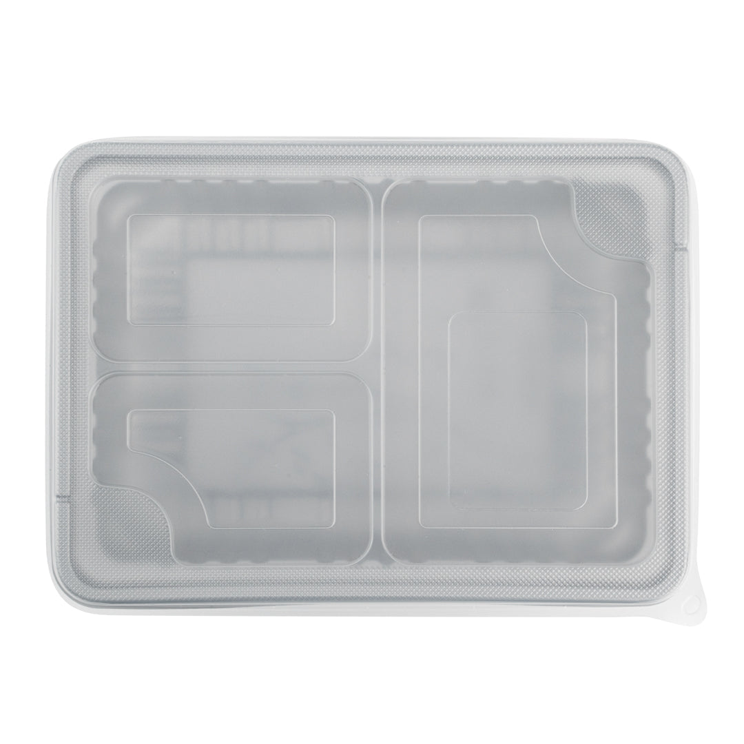 Futura 34 oz Silver Plastic Take Out Box - with Clear Lid, Microwavable, Inserts Available - 8 1/4" x 6" x 2 1/2" - 100 count box
