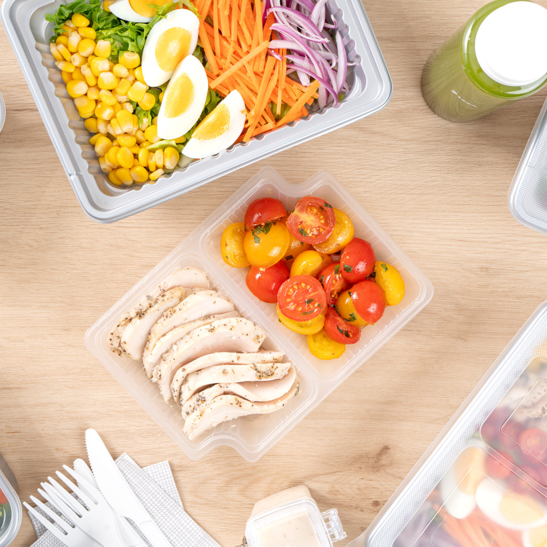 Futura 14 oz Clear Plastic 2-Compartment Insert Tray - Fits 34 oz Box, Microwavable - 100 count box