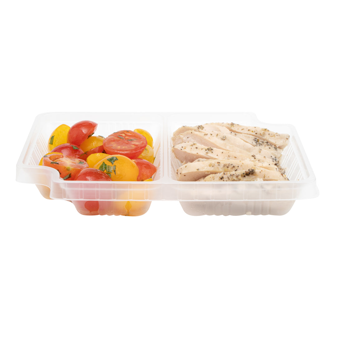 Futura 14 oz Clear Plastic 2-Compartment Insert Tray - Fits 34 oz Box, Microwavable - 100 count box