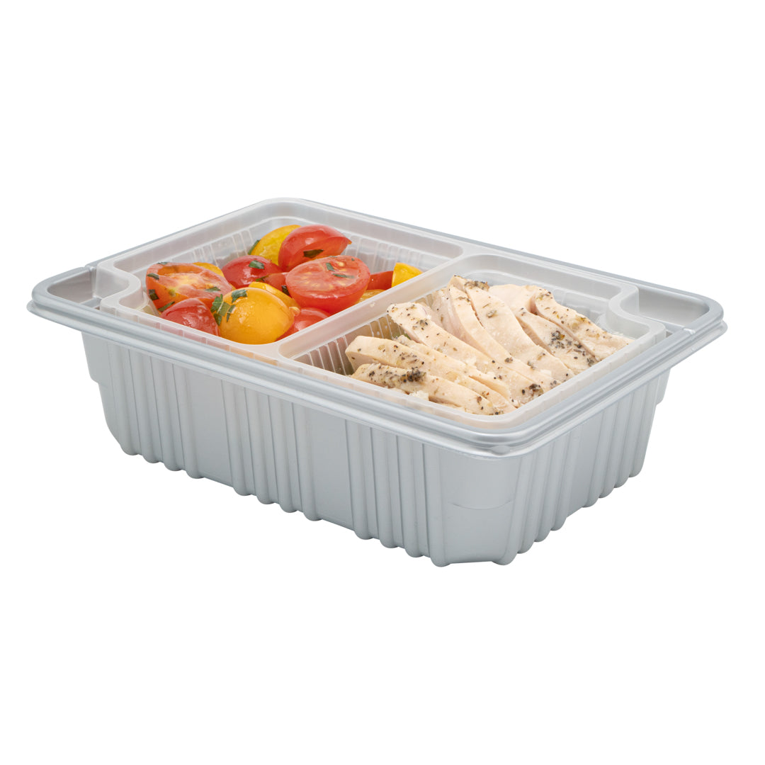 Futura 14 oz Clear Plastic 2-Compartment Insert Tray - Fits 34 oz Box, Microwavable - 100 count box