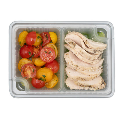 Futura 14 oz Clear Plastic 2-Compartment Insert Tray - Fits 34 oz Box, Microwavable - 100 count box