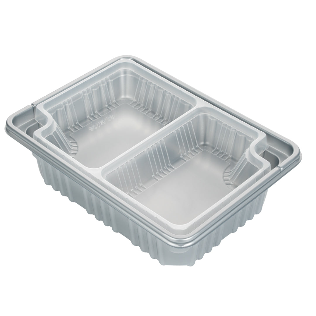 Futura 14 oz Clear Plastic 2-Compartment Insert Tray - Fits 34 oz Box, Microwavable - 100 count box