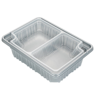 Futura 14 oz Clear Plastic 2-Compartment Insert Tray - Fits 34 oz Box, Microwavable - 100 count box