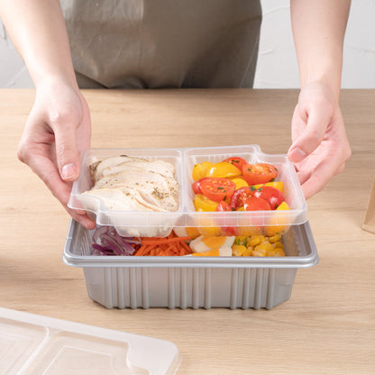 Futura 14 oz Clear Plastic 2-Compartment Insert Tray - Fits 34 oz Box, Microwavable - 100 count box