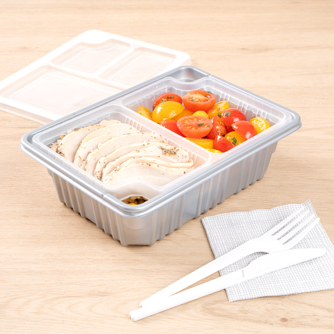 Futura 14 oz Clear Plastic 2-Compartment Insert Tray - Fits 34 oz Box, Microwavable - 100 count box