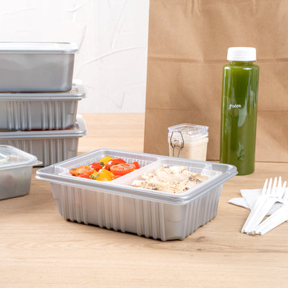 Futura 14 oz Clear Plastic 2-Compartment Insert Tray - Fits 34 oz Box, Microwavable - 100 count box