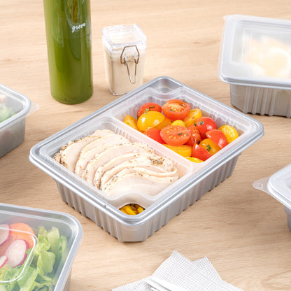 Futura 14 oz Clear Plastic 2-Compartment Insert Tray - Fits 34 oz Box, Microwavable - 100 count box