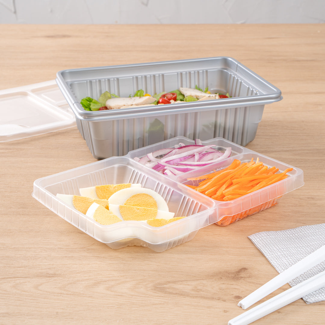 Futura 14 oz Clear Plastic 3-Compartment Insert Tray - Fits 34 oz Box, Microwavable - 100 count box