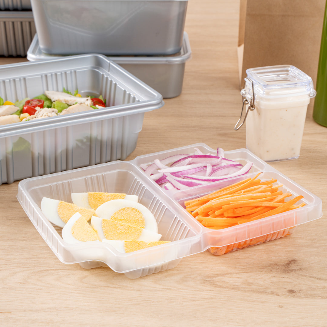 Futura 14 oz Clear Plastic 3-Compartment Insert Tray - Fits 34 oz Box, Microwavable - 100 count box