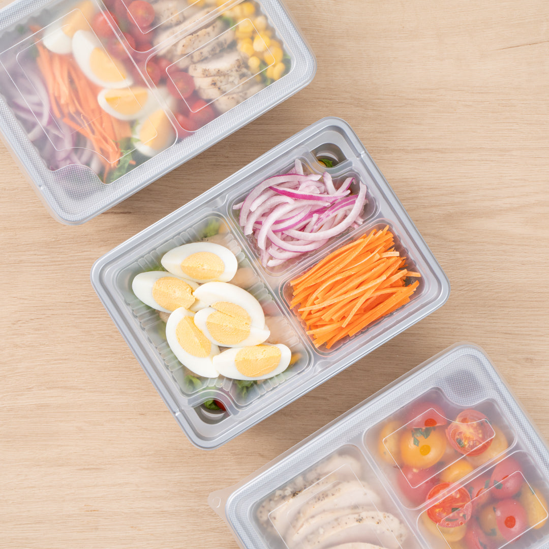 Futura 14 oz Clear Plastic 3-Compartment Insert Tray - Fits 34 oz Box, Microwavable - 100 count box