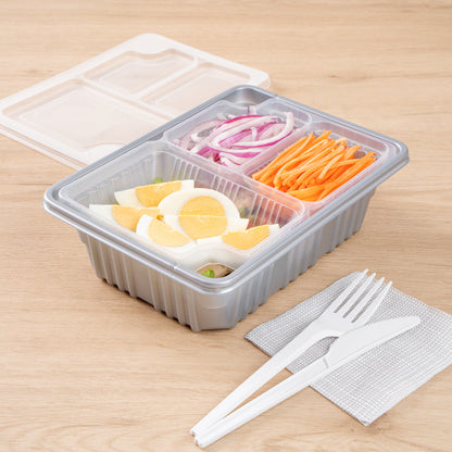 Futura 14 oz Clear Plastic 3-Compartment Insert Tray - Fits 34 oz Box, Microwavable - 100 count box