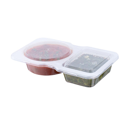Futura 5 oz Clear Plastic Sauce Container - with Hinged Lid, 2-Compartment, Microwavable - 4" x 3 1/4" x 1" - 100 count box