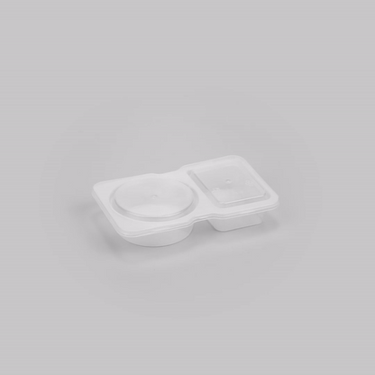 Futura 5 oz Clear Plastic Sauce Container - with Hinged Lid, 2-Compartment, Microwavable - 4" x 3 1/4" x 1" - 100 count box