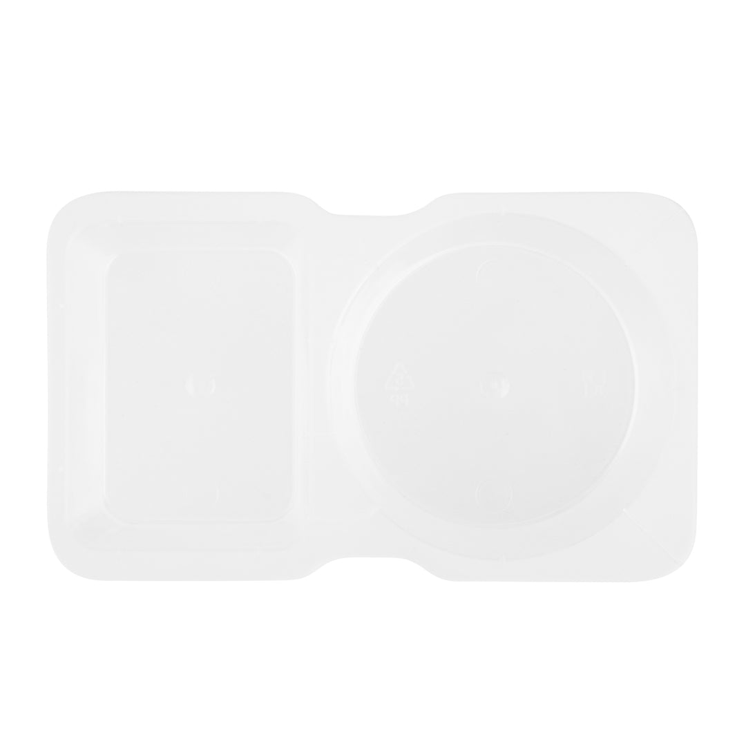 Futura 5 oz Clear Plastic Sauce Container - with Hinged Lid, 2-Compartment, Microwavable - 4" x 3 1/4" x 1" - 100 count box