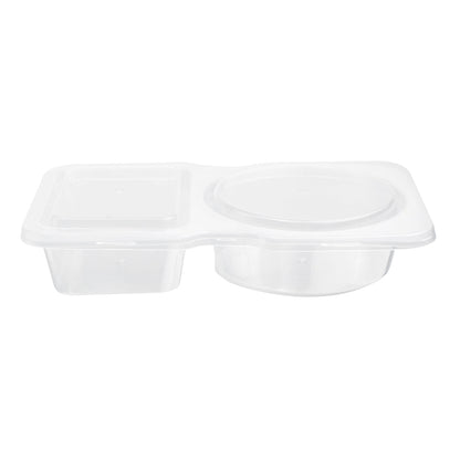 Futura 5 oz Clear Plastic Sauce Container - with Hinged Lid, 2-Compartment, Microwavable - 4" x 3 1/4" x 1" - 100 count box