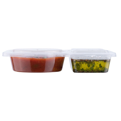 Futura 5 oz Clear Plastic Sauce Container - with Hinged Lid, 2-Compartment, Microwavable - 4" x 3 1/4" x 1" - 500 count box