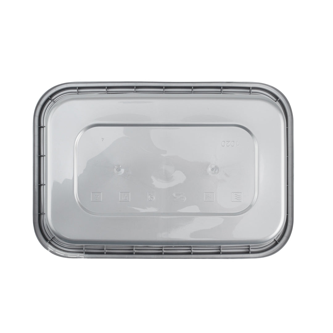 Futura 35 oz Silver Plastic Tamper-Evident Container - with Clear Lid, Microwavable - 7" x 4 3/4" x 2 3/4" - 100 count box